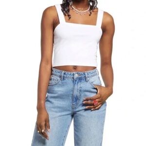 NEW Nordstrom 2022 White Cropped Tank Top Minimalist Wide Strap Square Neck Crop